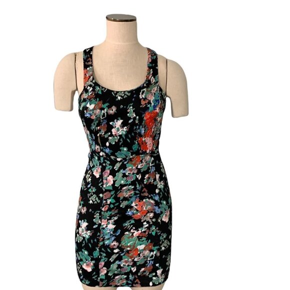 Material Girl Jr M Sleeveless Floral Bodycon Mini Dress Cutout Bow Back #224B - Picture 1 of 10